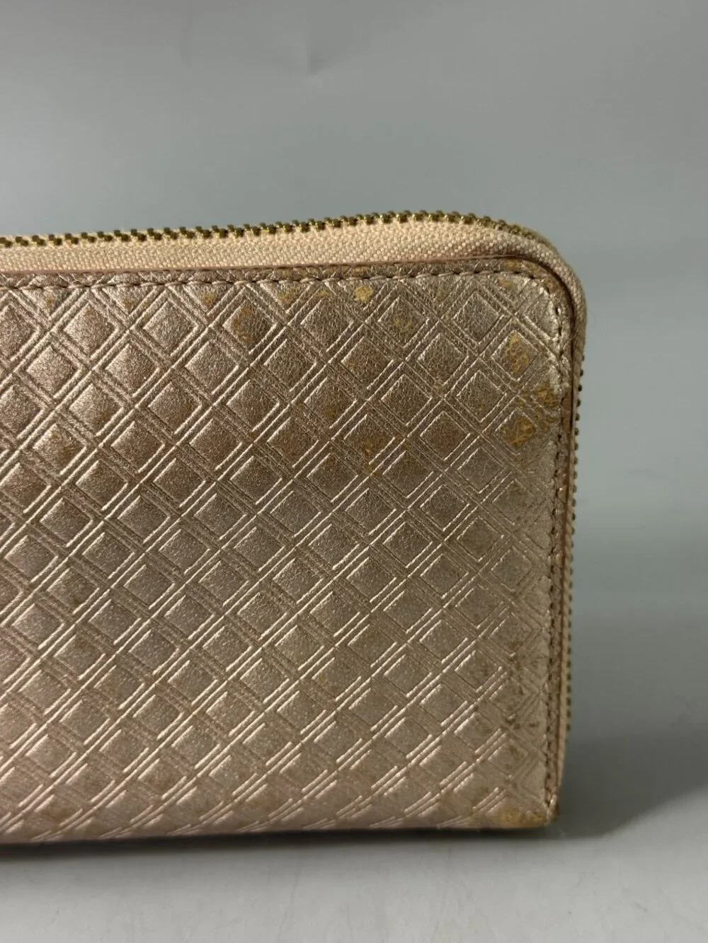 Tory Burch Rose Gold Diamond Quilted Leather Fleming Continental Wallet